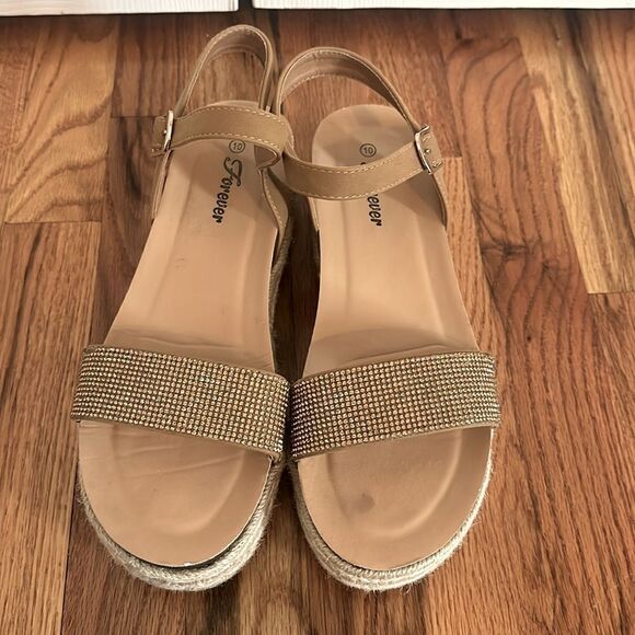 Rhinestone Platform Sandal Shoe Brown Tan Size 10 - Picture 2 of 6